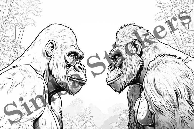 Colouring pages, bundle of gorillas, 25 images