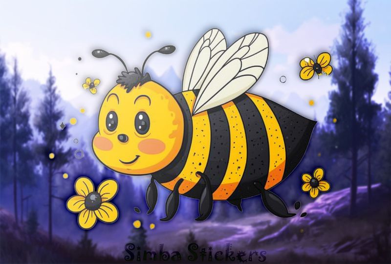 Bee among yellow flowers