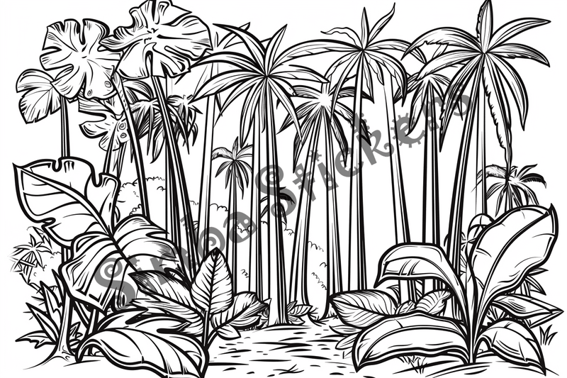 Colouring pages, bundle of Equatorial Rainforest landscape, 25 images 2