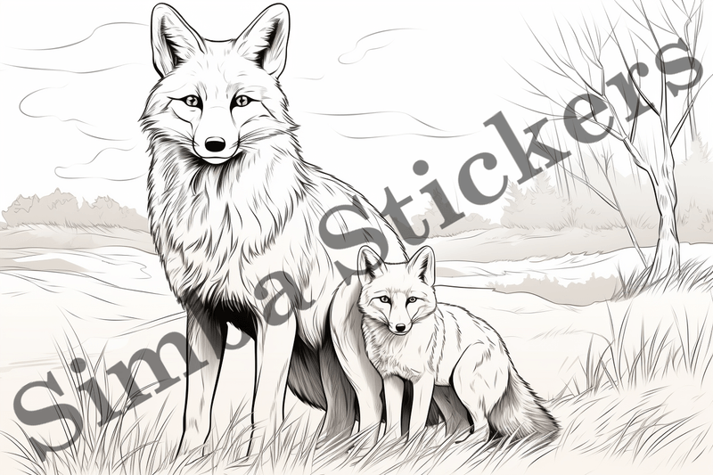 Colouring pages, Bundle of foxes, 25 images