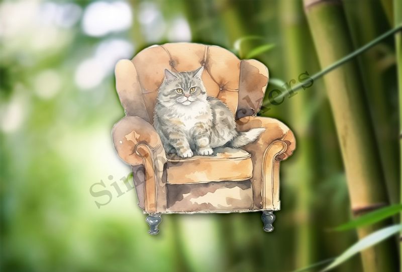 Cat in an armchair, watercolour
