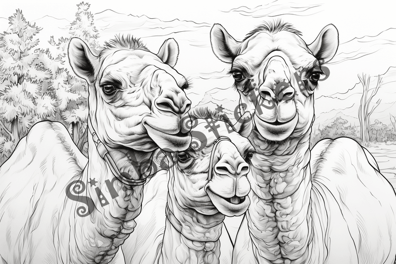 Colouring pages, bundle of camels, 25 images