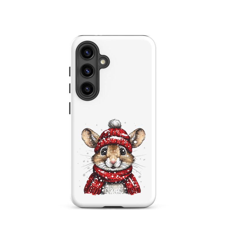 Tough Case for Samsung, Mouse wearing red winter hat and scarf in the snow, xg8dl3