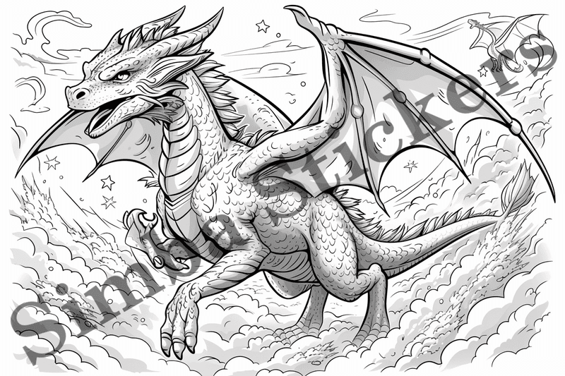 Colouring pages, bundle of dragons, 10 images