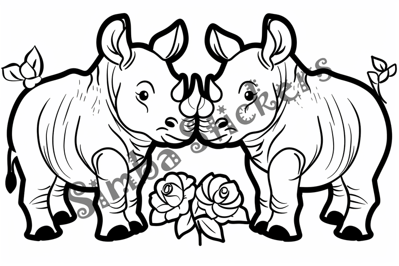 Colouring pages, bundle of rhinos in love, 25 images