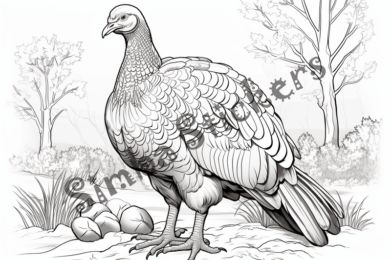 Colouring pages, bundle of turkeys, 50 images