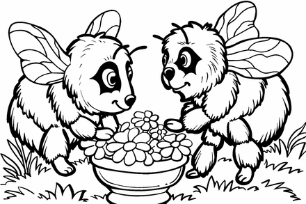 Colouring pages, bundle of bees in love, 25 images
