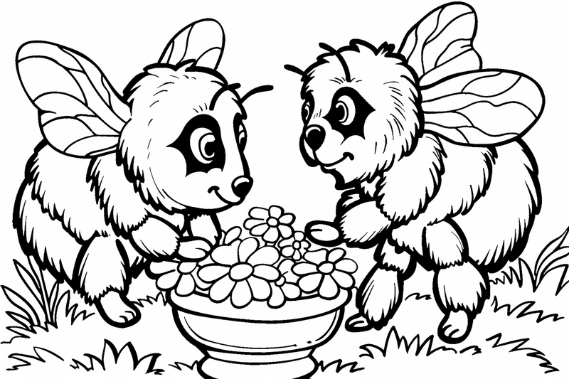Colouring pages, bundle of bees in love, 25 images
