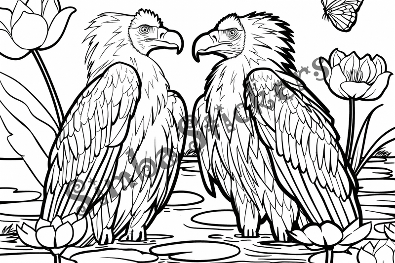 Colouring pages, bundle of vultures in love, 25 images, xkek0y