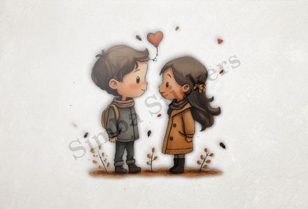 Boy and girl in love, romantic hearts