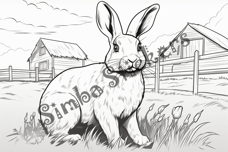Colouring pages, bundle of rabbits on a farm, 10 images