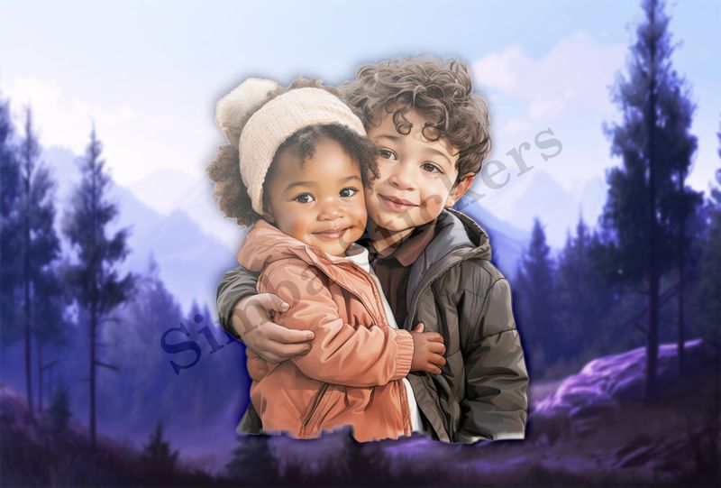 Girl and boy in loving embrace