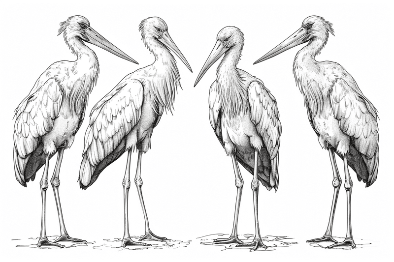 Colouring pages, bundle of marabou storks 2, 25 images