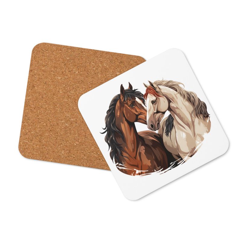 Cork-Back Coaster, Horses nose-to-nose, jbgjpy