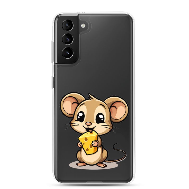 Clear Case for Samsung, Small Mouse happily licking large chunk of cheese, pqapy6