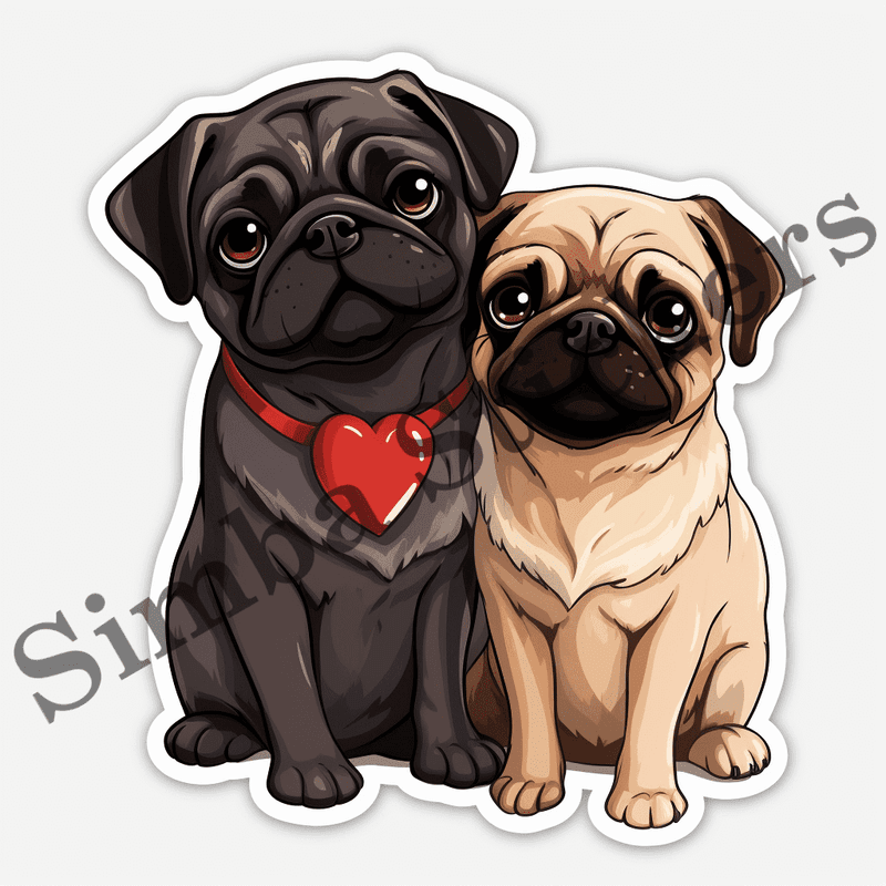 Pug dogs in love, image set, 10 images