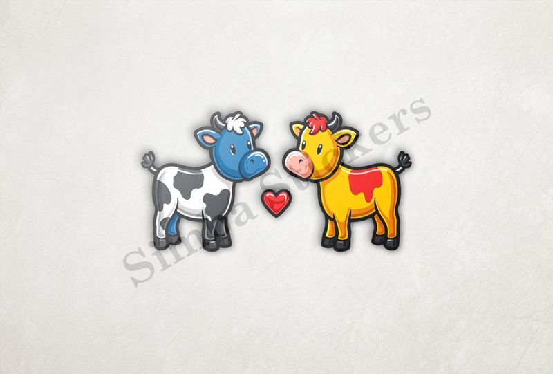 Cattle, bull and cow in love, both colourful, zbyzzs