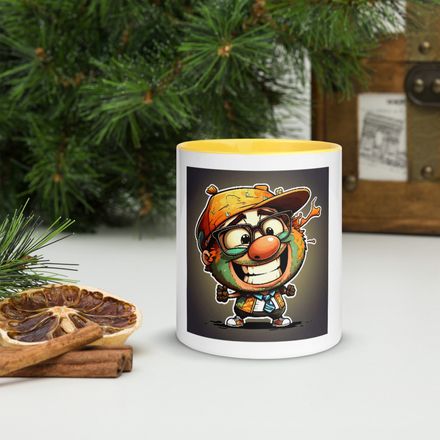 Tiny Clown Genius Cartoon Art White Ceramic Mug with Color Inside
