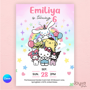 Hello Kitty Birthday Invitation | Editable Pink Party Invite | Digital Canva Template