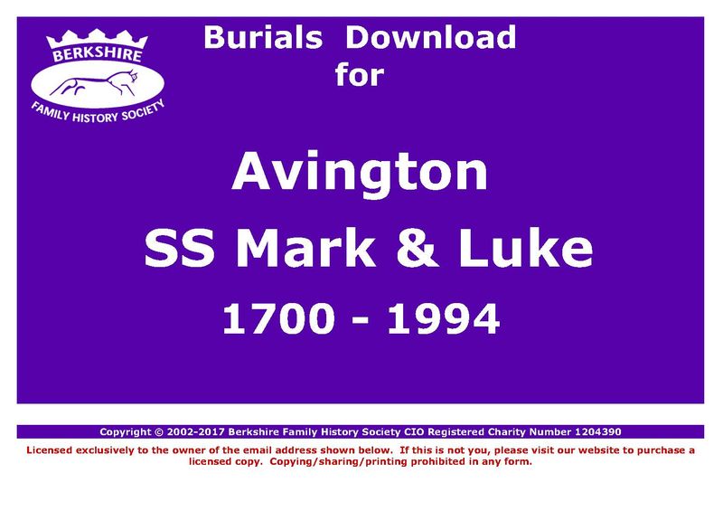 Avington St Mark &amp; St Luke Burials 1700-1994 (Download) D1019