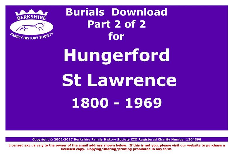 Hungerford St Lawrence Burials 1800-1969 (Download) D1285
