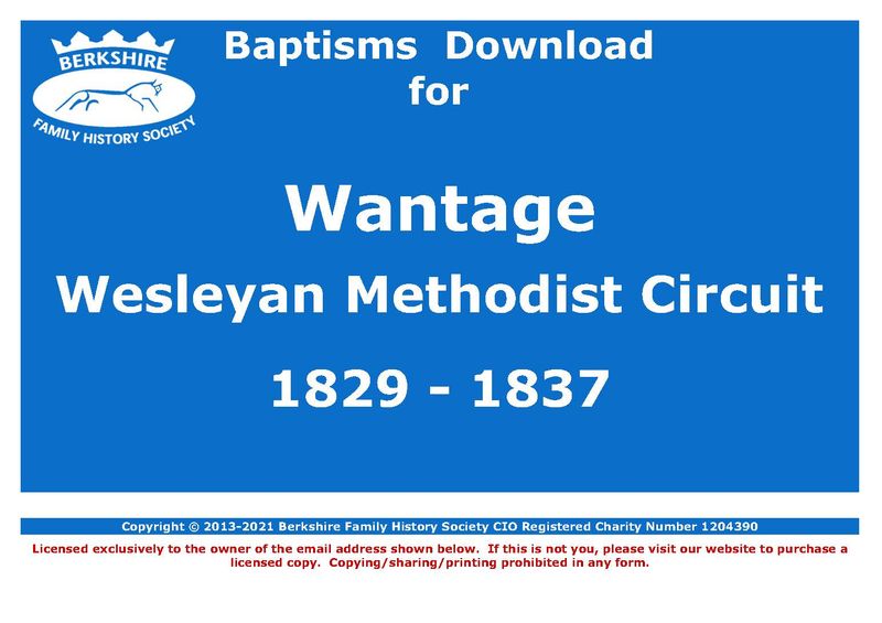 Wantage Wesleyan Methodist Circuit Baptisms 1829-1837 (Download) D1715