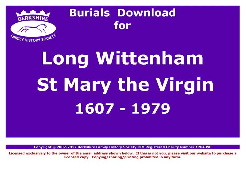 Long Wittenham St Mary the Virgin Burials 1607-1979 (Download) D1125