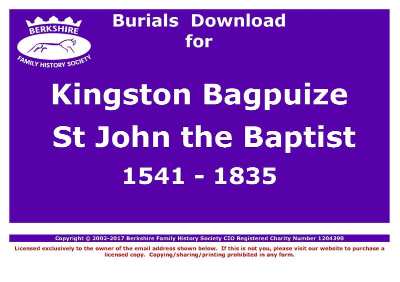Kingston Bagpuize St John the Baptist Burials 1541-1835 (Download) D1113