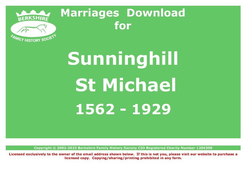 Sunninghill St Michael Marriages 1562-1929 (Download) D1393
