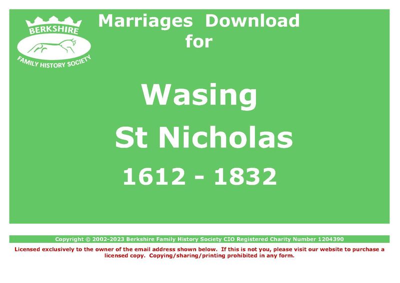 Wasing St Nicholas Marriages 1612-1832 (Download) D1453