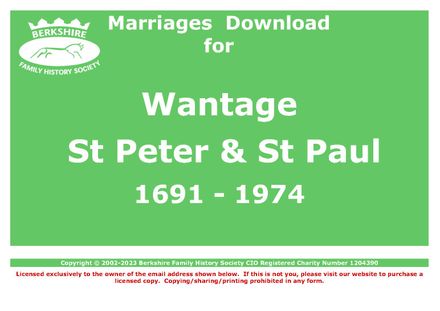 Wantage St Peter &amp; St Paul Marriages 1691-1974 (Download) D1450