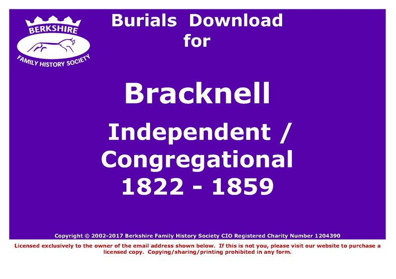 Bracknell Independent / Congregational Burials 1822-1859 (Download) D1035