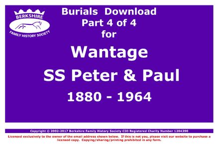 Wantage St Peter &amp; St Paul Burials 1880-1964 (Download) D1350