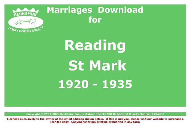 Reading St Mark Marriages 1920-1935 (Download) D1360