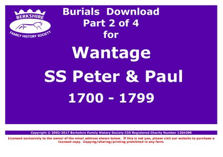 Wantage St Peter &amp; St Paul Burials 1700-1799 (Download) D1348