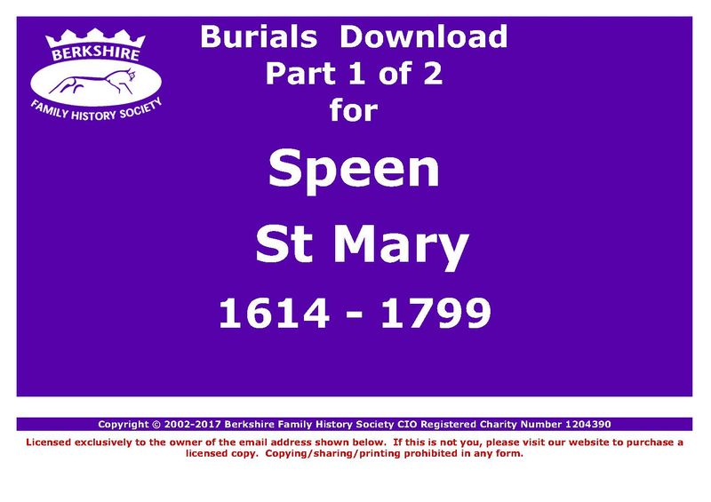 Speen St Mary Burials 1614-1799 (Download) D1341