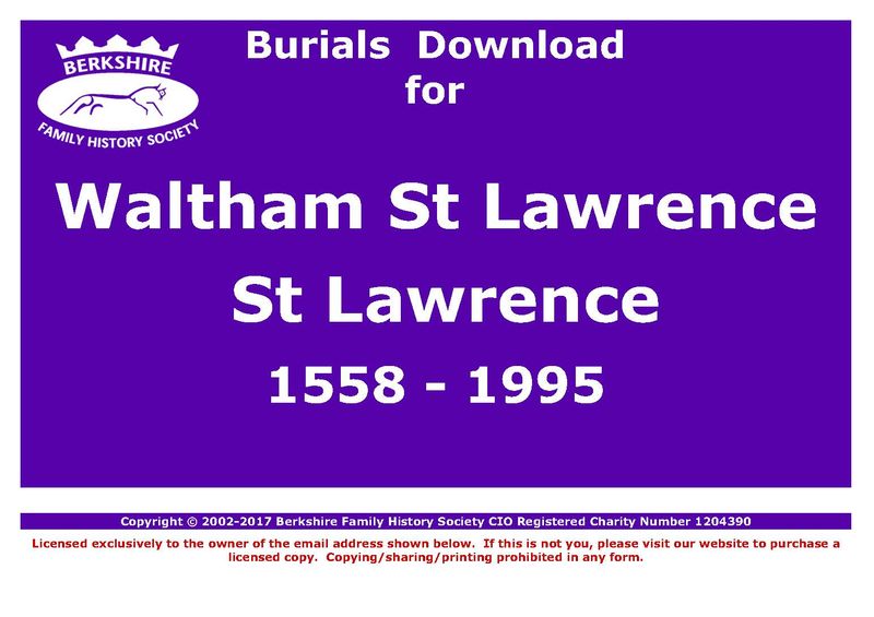 Waltham St Lawrence St Lawrence Burials 1558-1995 (Download) D1238