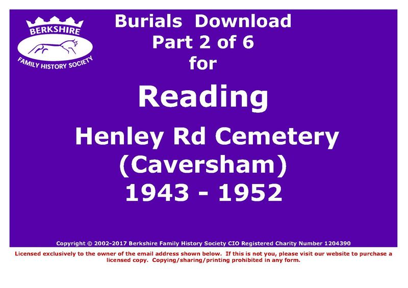 Reading Henley Rd Cemetery (Caversham) Burials 1943-1952 (Download) D1305