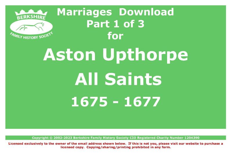 Aston Upthorpe All Saints Marriages 1675-1677 (Download) D1875