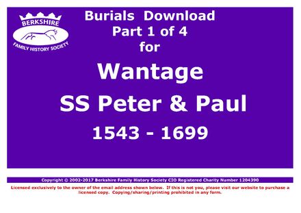 Wantage St Peter &amp; St Paul Burials 1543-1699 (Download) D1347