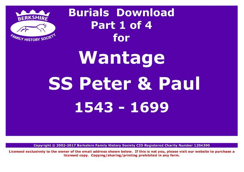 Wantage St Peter &amp; St Paul Burials 1543-1699 (Download) D1347