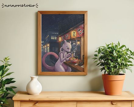 Pokemon Mewtwo Ramen Print 8x10