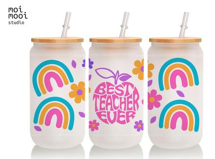 Best Teacher Rainbow 15oz Mug 16oz Glass Libbey Tumbler Design
