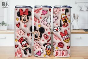 Disney Minnie Valentine Pink 3D Puff 20oz Kids Tumbler Design