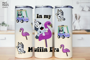 Bluey Muffin Grey Dog 20oz Skinny Tumbler Design