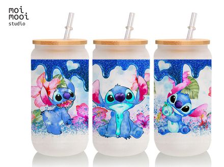 Disney Stitch Cartoon Kids 15oz Mug 16oz Glass Libbey Tumbler Design