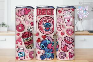 Stitch Valentine Coffee Pink 3D Puff 20oz Kids Tumbler Design