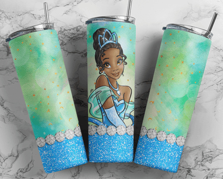 Disney Princess Tiana The Princess and the Frog Girl Cartoon 20oz Kids Tumbler Design