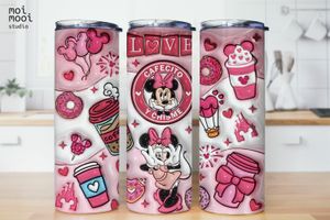 Disney Minnie Valentine Coffee Pink 3D Puff 20oz Kids Tumbler Design