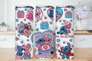 Stitch Valentine Pink 3D Puff 20oz Kids Tumbler Design